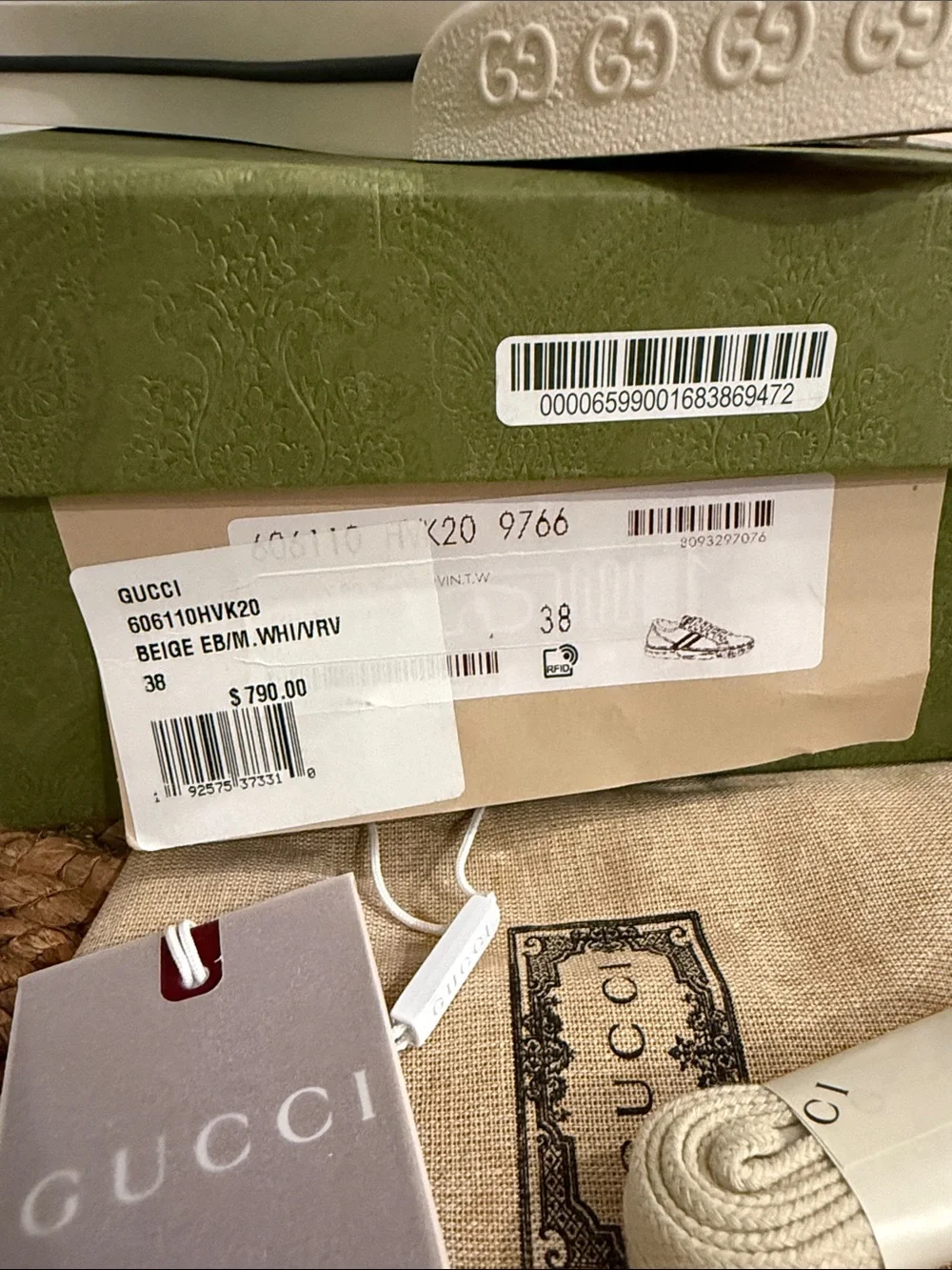 Gucci Women’s GG Canvas 1977 Green-Trim Low Top Sneakers by